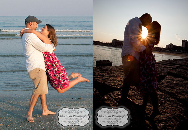 Jennifer and Joey's engagement portraits on the beach in Galveston, Texas.
