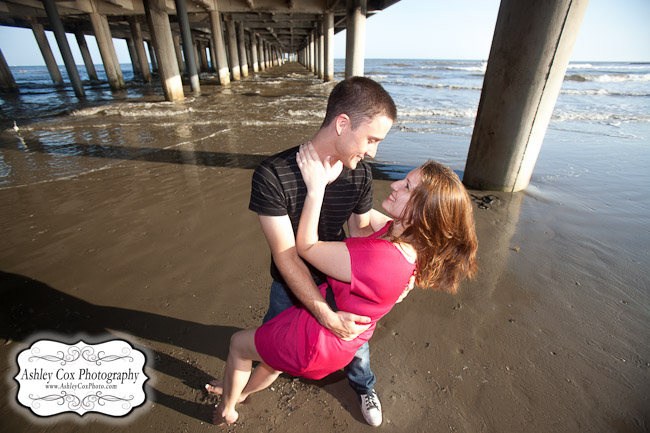 Hannah and Tim's engagement portraits on the beach in Galveston.
